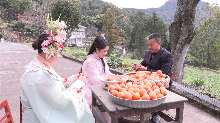 游客體驗(yàn)柿餅制作。鄒星雨供圖